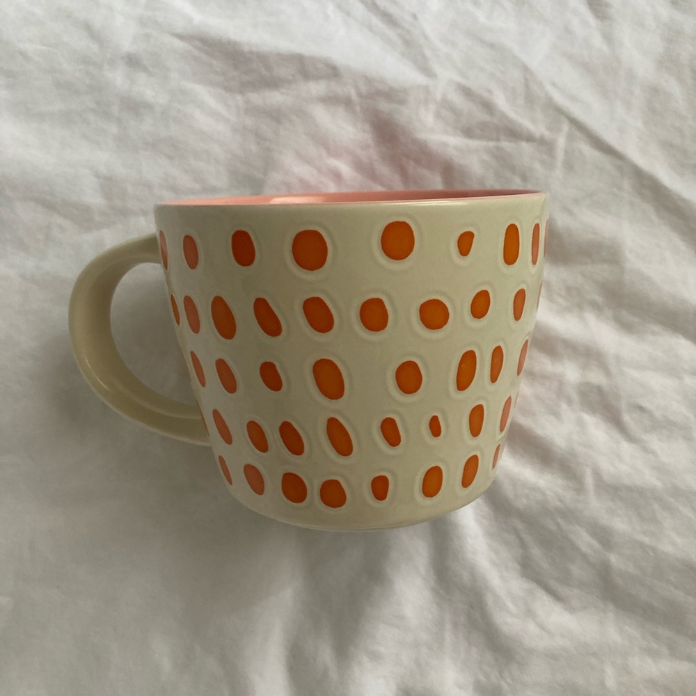 Opalhouse 16oz Stoneware Mug - Orange Polkadot with Pink